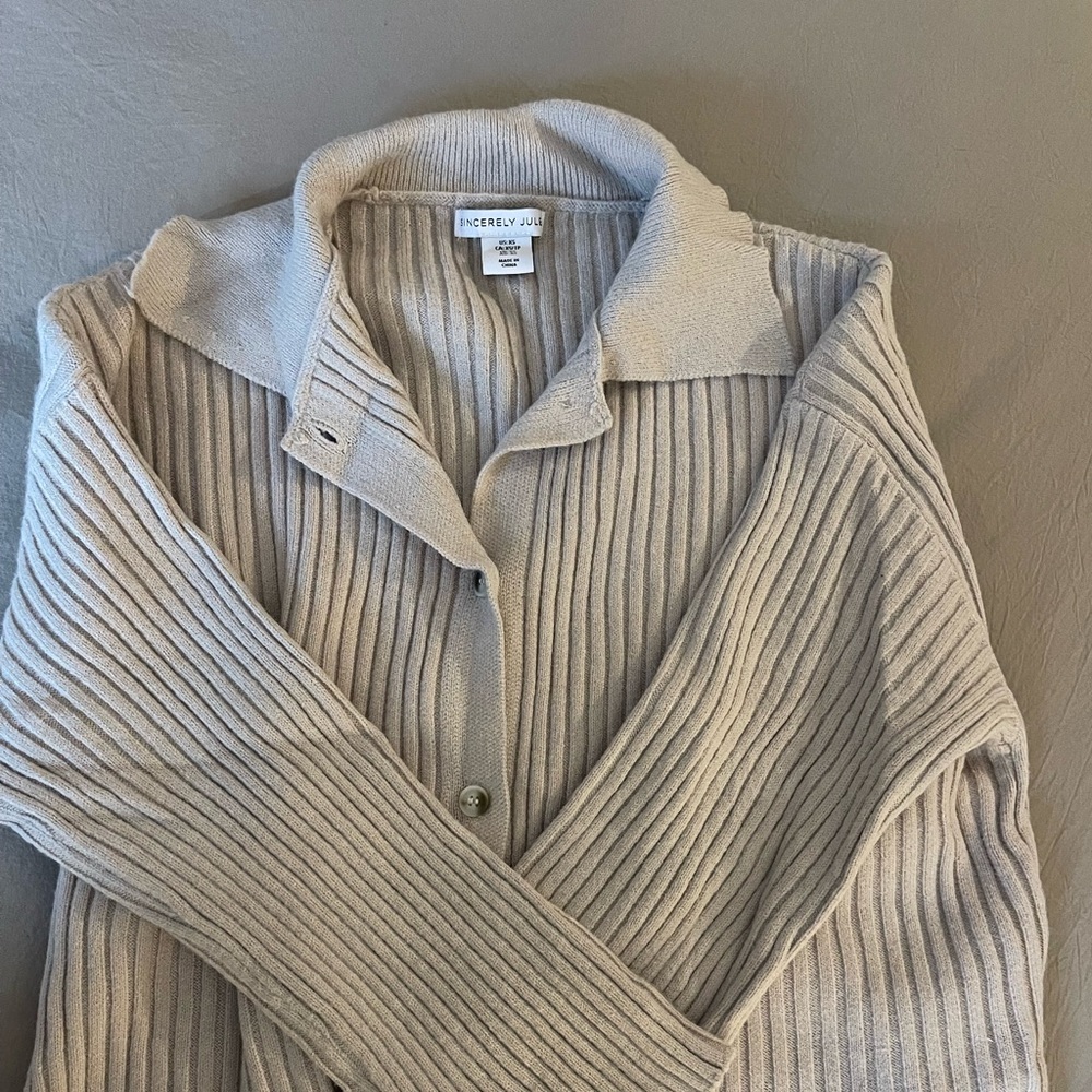 Sincerely Jules cream ribbed collared cardigan